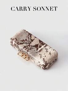 金色链条压花盒形手拿包，女士晚宴手提包，女士钱包，女士礼物 - 杏色 - 查看 7