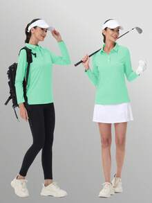 KEFITEVD Women's Polo Shirts Long Sleeve Golf T Shirt Quick Dry UPF 50+ Sun Protection Lightweight Athletic Tennis Shirts - Màu xanh Bạc hà - Xem 4