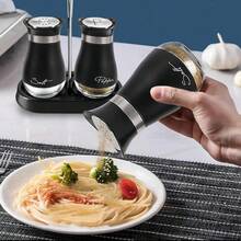 2 Pcs Salt Pepper Shakers Set - Salt Dispenser With Holder Stainless Steel And Glass Container Refillable Condiment Pots For Kitchen And Barbecue Stainless Steel Silver - Black - View 6