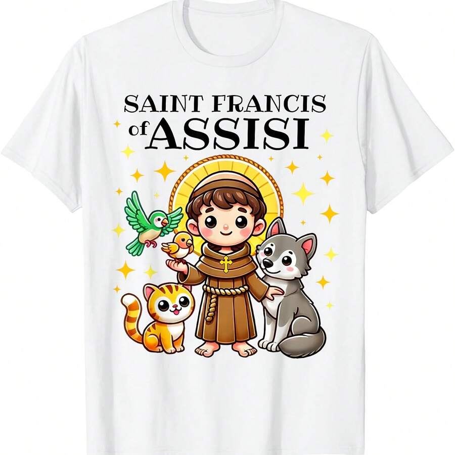 Camiseta católica para niños de San Francisco de Asís, santo de los animales - Blanco 1 - Ver 1