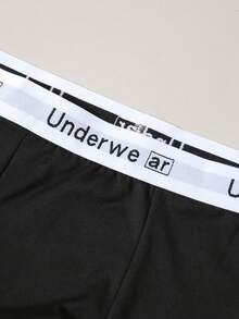 Men's Black Printed Boxer Briefs With "Love Wife" Letter Graphic, Elastic Everyday Underwear - Black - View 3