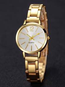 四件套精美女士石英表套装，简约圆形表盘，搭配优雅手链，适合日常及特殊场合佩戴，是节日、生日的完美礼物，时尚配饰，工艺精湛，珠宝爱好者之选。 - 金色 - 查看 5