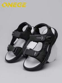 1 Pair Men's Summer Beach Sandals, New Sports Wear-Resistant Breathable Fashion Shoes, Minimalist Non-Slip Driving Casual Slippers - Black and Gray - View 5