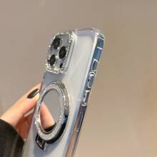 带镜面支架和水钻的软壳手机壳，兼容 12、13、14、15、16 Pro Max、17、17 Pro Max、Moto G13、G85、E22、S21、S22、S23、S24、S25 Plus Ultra。 - 銀色 - 查看 2