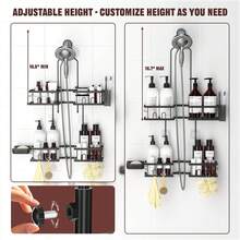 Adjustable Shower Caddy Hanging Rustproof Shower Caddy For Handheld Showerheads, Shower Organizer With Hooks Soap Holder Toothbrush Holder, Anti-Swing Shower Rack Bathroom Accessories - 黑色 - 查看 2