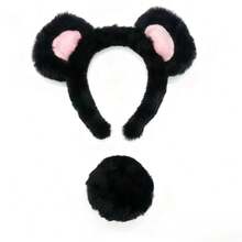 1/2件套卡通动物毛绒发箍，可爱熊耳柔软保暖发饰，适合秋冬季节女性佩戴，可清洁面部，舒适保暖。 - 彩色 - 查看 12