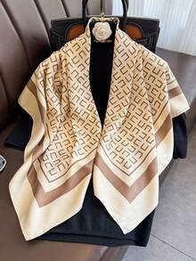 1pc Geometric Print 90cm Silk-Like Square Scarf, Women's Fashion Bandana Shawl, Lightweight Wrap For Sun Protection - Multicolor - View 5