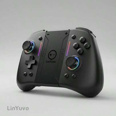 وحدة تحكم لاسلكية للألعاب من LinYuvo، بتصميم إرجونومي | وظيفة تخطيط الماكرو | اهتزاز مزدوج | تأثيرات إضاءة RGB باردة | وضع TURBO المستمر | استشعار الحركة، لأجهزة Switch و Switch OLED، هدية عيد ميلاد رائعة، عجلة القيادة بتأثير Hall، إضاءة RGB لامعة، تصميم إرجونومي، ملحقات ألعاب، محيطات ألعاب أنيقة، مكونات عالية الجودة، ألعاب تنافسية، وحدات تحكم حديثة، بناء متين