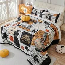 Juego de edredón de Halloween con fundas de almohada juego de ropa de cama con temática de festivales 4 piezas 104 x 90 pulgadas-B027 - Gris - Ver 3