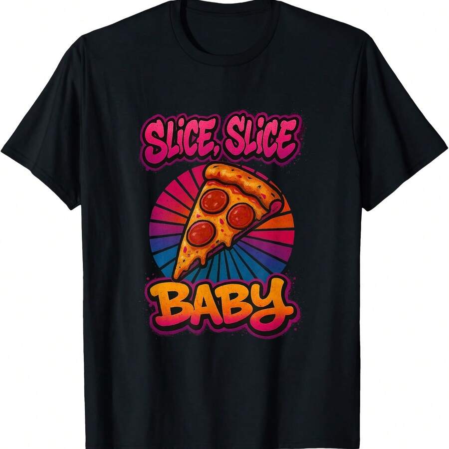 Camiseta retro divertida de pizza Slice Slice D - Negro 3 - Ver 1