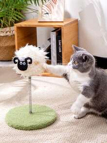 1个休闲趣味可爱创意草地底座弹簧摇摇绵羊奶牛毛绒玩具，适合小型/中型猫狗，耐抓耐咬，互动玩具，可锻炼身体，缓解焦虑，促进感情。 - 彩色 - 查看 1