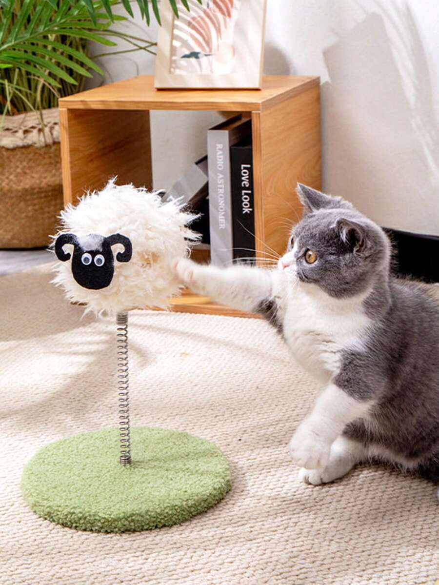 1个休闲趣味可爱创意草地底座弹簧摇摇绵羊奶牛毛绒玩具，适合小型/中型猫狗，耐抓耐咬，互动玩具，可锻炼身体，缓解焦虑，促进感情。 - 彩色 - 查看 1