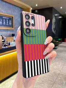 New Striped Pattern Matte Texture Phone Case, Anti-Fall Anti-Scratch Anti-Fingerprint Black TPU Soft Shell, Camera Lens Protection Compatible With Samsung, Compatible With Redmi, OPPO, VIVO - Multicolor - View 4