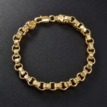 1 chiếc vòng tay đồng mạ vàng 14K cao cấp, hình học rỗng, phù hợp cho cả nam và nữ, dùng hàng ngày, món quà tinh tế. - Vàng - Xem 5