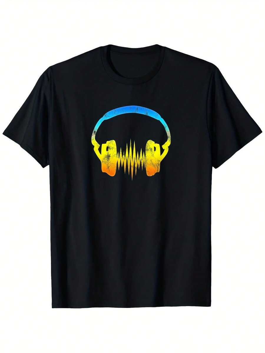 Camiseta de algodón de 180 g para hombre, diseño de auriculares con ondas sonoras, ideal para DJ y productor, tallas S-XXXL (regalo para músicos), ideal para bandas. - Negro 26 - Ver 1