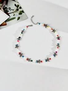1pc Fashionable Bohemian Ocean Series Shell & Starfish Beaded Single Layer Necklace, Jewelry Gift For Women Beach Vacation - 26362-colour - View 3