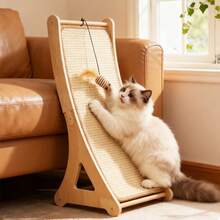 Wooden Cat Scratching Board, Indoor Cat Sisal Scratching Pad, Scratch Pad, Vertical Cat Toy, Durable Cat Claw Sharpener, Entertaining Cat Solid Wood Scratching Post - one-size - View 3