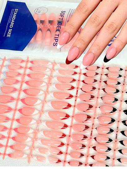 144pcs French Tip Press On Nails Gel Nail Tips - 6 Sheets Pre-Colored Quick And Easy Press On Nails Almond Fake Nails With Designs DIY Nail Extensions Valentines Day Gifts For Her, Pink White Black Red Blue Burgundy Nail Supplies
