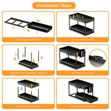 Organizador De Almacenamiento Multifuncional Debajo Del Lavabo, Estante De Gabinete Extraíble, Estante Para Baño De 2 Niveles - Negro - Ver 3