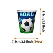 一套足球进球庆祝主题一次性餐盘、餐巾纸、杯子，可供10位客人使用，适用于生日、婚礼、派对、家庭野餐等场合。 - 彩色 - 查看 7