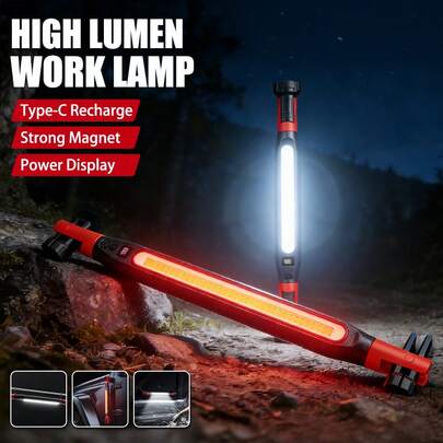 1pc COB High Lumen Work Light With Magnet + Hook + Clip 3-In-1 Design | USB-C Rechargeable Long Battery Life Multi-Angle Lighting