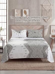 4pcs Geometric Pattern Bedding Set (1pc Fitted Sheet + 1pc Flat Sheet + 2pcs Pillowcases, Without Filler), Retro Style Bedding, Soft Polyester Fabric, Home Decor, Suitable For Various Bed Sizes - Multicolor - View 2