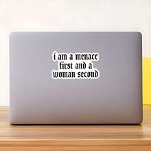 1PC Menace First Woman Second Sticker, Funny Laptop Decal, Bold Quote Vinyl, Empowerment Gift, Waterproof Peel & Stick Water Bottle Sticker, Durable Gothic Tumbler Decal, Trending Strong Notebook Vinyl, Perfect Gift For Bold Women - S1898 - View 9