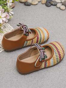 1 Pair Kids Hook And Loop Flat Shoes, 2026 New Spring Girls Knitted Soft Bottom Casual Performance Fashion Shoes, Girls Bowknot Fashionable Shoes - Brown - View 5