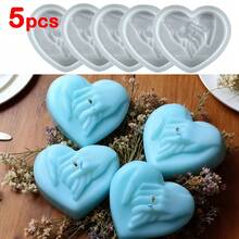 5pcs/Set Hand-In-Hand Heart Shaped Silicone Candle Mold, Heart Resin, Soap, Gypsum DIY Tools For Wedding Party Decor, Handmade Candle Making Kit, Valentine's Day Gift - 5pcs - View 1