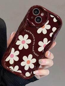 Floral Cream Wavy Edge Burgundy Minimalist Shockproof Thick Phone Protective Case, Compatible With Iphone 17/17 Pro/17 Pro Max, 16 XR/7/8, 15 Pro Max, 12 Pro Max, 13 Pro Max, 14 Pro Max, 13, 14, 11, 12P, 14, P11, Soft Shell, P12 Anti-Drop, XS, XR, 7/8P, 7/8GES2 - Multicolor - View 5