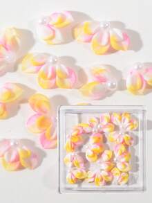 6/12/30pcs 3D Handmade Acrylic Flower Nail Art Decorations - Luxury White 3D Flowers With Rainbow Rhinestones And Golden Beads, Carved By Nail Artists, INS Trending Spring/Summer DIY Nail Supplies, Suitable For Women And Girls, Elegant Nail Stickers Nails - Yellow - View 22