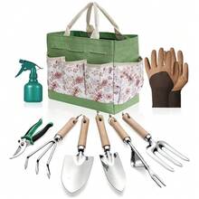 Gardening Tools 9-Piece Heavy Duty Gardening Hand Tools With Fashion And Durable Garden Tools Organizer Handbag, Ideal Gardening Gifts For Women,Rust-Proof Garden Tool Set - Silver - View 13