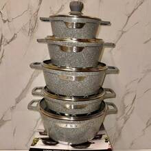 10-Piece Granite Aluminum Induction Cookware Set With Lids & Handles Induction Friendly - Black - View 8