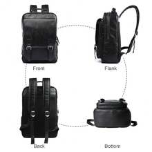 Leather Backpack Fits 15.6 Inch Laptop Vintage Backpack Waterproof Flap Bookbag For Men Leather Travel Backpack For Men Casual Knapsack Black - 黑2 - 查看 3