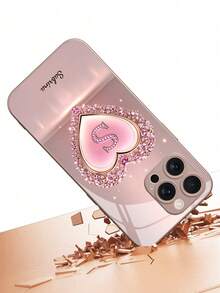 1pc Customizable Text & Letter Design With Pink Heart Shape Tempered Glass Phone Case, Compatible With Iphone 17 Pro Max/17 Air/16 Pro Max/15 Pro/14 Plus/13 Pro/12 Pro Max/11/Xs Max/8/7/6 Plus, S24 Ultra/S25 Ultra/A12/A55/A31/A22, High-End Business Custom, Best Gift For Friends And Family,International Version, Not The Domestic Version - Pink - View 8