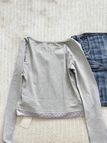 Fashionable Casual Women's Polka Dot Print Chiffon Patchwork Bow Decor Long Sleeve Top Spring - Light Grey - View 3