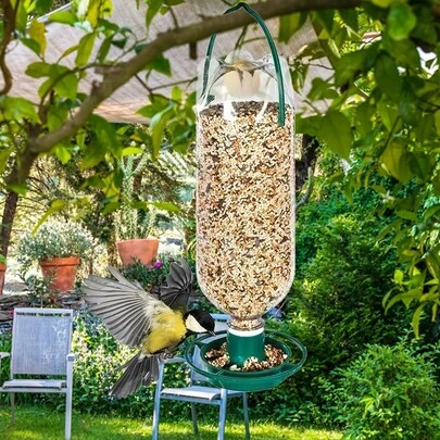 1 pieza Comedero de pájaros DIY automático hecho de botella de plástico, adecuado para interiores, exteriores, balcones, jardín