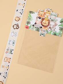 500张丛林动物造型贴纸，纸质封条标签，可爱老虎图案，适用于宝宝一周岁生日“野性十足”主题派对礼品袋、迎婴派对装饰、性别揭晓派对、丛林动物主题生日派对装饰、男宝宝生日派对用品、丛林动物装饰、毕业季、复活节、返校季等场合。 - 叢林動物 - 查看 6