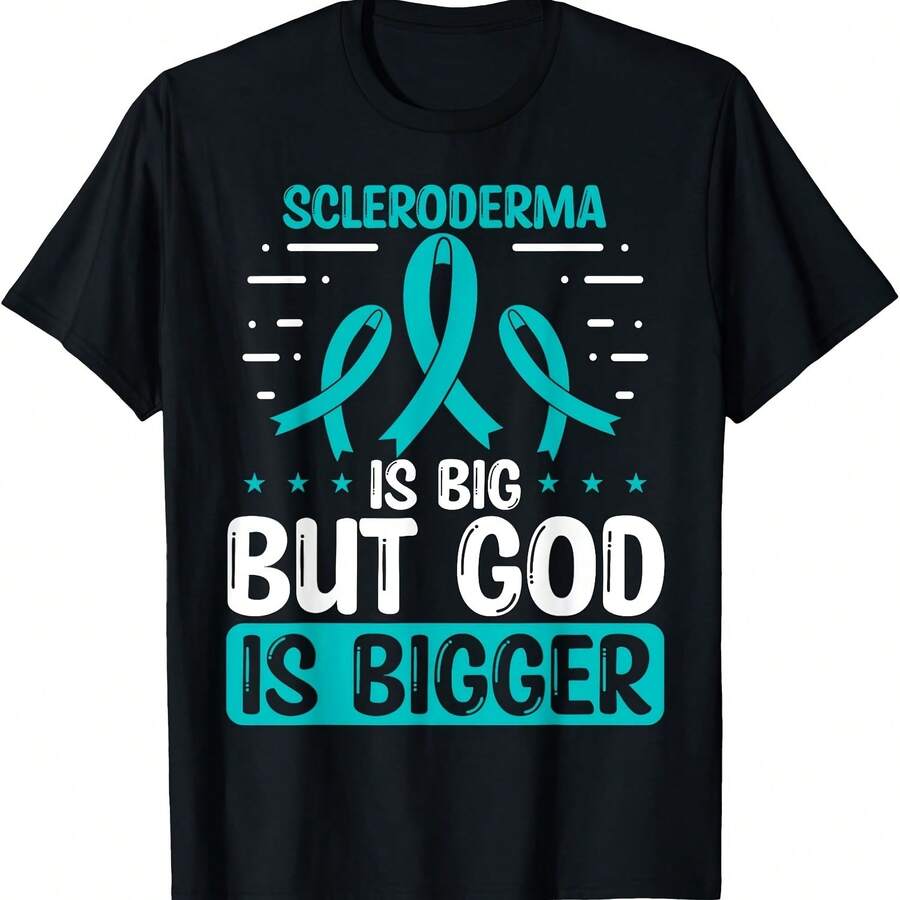 Camiseta con lazo para la esclerodermia "Dios es más grande" - Negro-3 - Ver 1