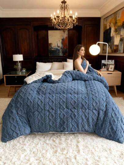 1pc Luxurious Taffeta Comforter, Extra Thick And Soft Plush Sherpa, Double-Sided Thick, 500gsm Filling Extra Thick Warm For Autumn And Winter, Gift, Home Decor