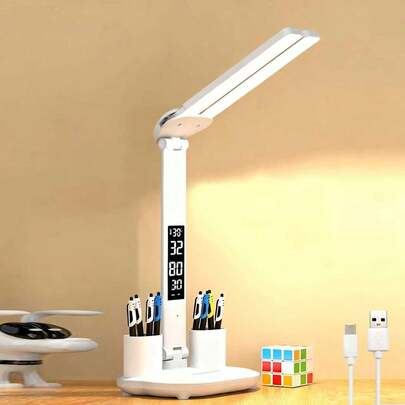 大學宿舍學習桌燈保護眼睛插頭式床頭燈閱讀和多功能筆筒燈，適用於床邊櫃和桌子，保護眼睛
