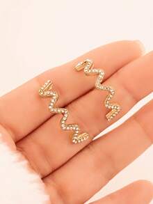 1 Pair Fashionable Wave Line Rhinestone Stud Earrings For Women - Wavy Lines - View 1