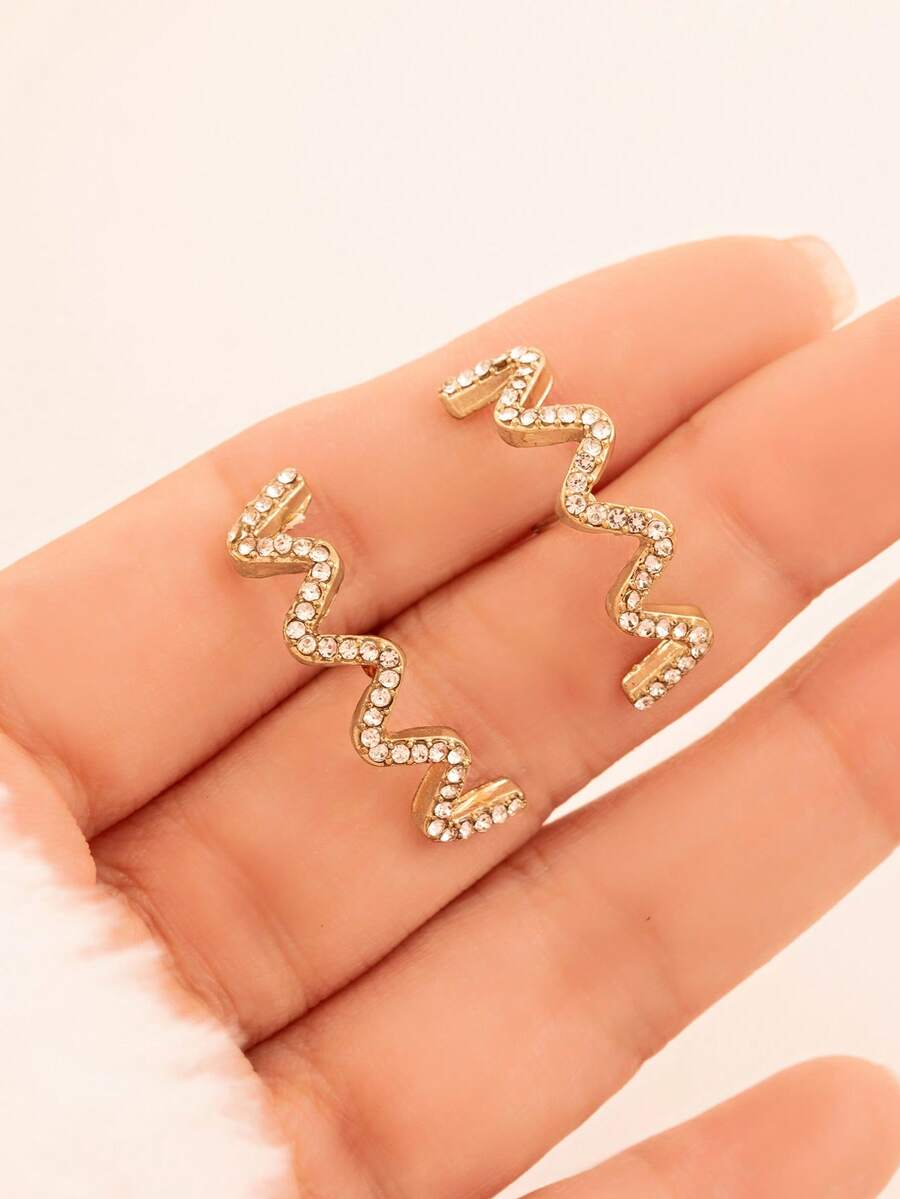 1 Pair Fashionable Wave Line Rhinestone Stud Earrings For Women - Wavy Lines - View 1