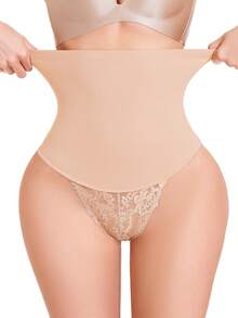 SEXYEYE Mid Waist Shaping Thongs - Tummy Control Compression Slimmer, Lace Shaping Girdle Panties For A Flattering Silhouette, Smooths And Shapes Your Figure - Màu be - Xem 4