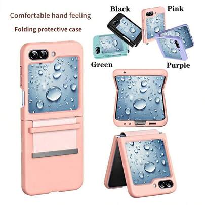 Hadaasi 1pc Multi-Color Faux Leather Hinge Strap Folding Stand PC Hard Shell Matte Skin Full Body Shockproof Protective Case For Samsung Galaxy Z Flip 6/Z Flip 5/Z Flip 4/Z Flip 3