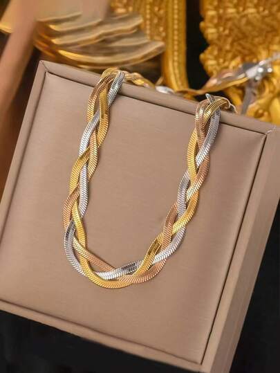 RAYQUEEN Fashionable Handmade 3-Color Woven Necklace