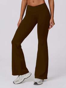Freedom 1 pieza Pantalones de campana de cintura alta negros para mujer, pantalones casuales cómodos de ajuste ceñido y elástico, adecuados para bailar y yoga - Caqui - Ver 4