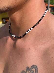 1 Men's Summer Beach Surfing Beaded Necklace Hawaii Miami Handsome Men's Necklace Vacation - White - View 6