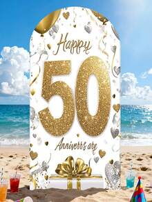Personalized Elastic Arch Decor Cover, Gold 50th Anniversary Celebration Arch Background Cover, 2D Flat Printing - Polyester Fabric, Easy To Set Up, Suitable For Ceremonies, Photography, Banquets And Anniversaries, Home Decor, Holiday Decorations And Outdoor Party Props - Multicolor - View 8