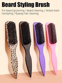 2支装顺滑马尾发梳尖尾发梳豹纹时尚元素胡须梳柔软野猪鬃毛造型边缘控制梳，顺滑蓬松发梳，男女皆宜 - 彩色 - 查看 6